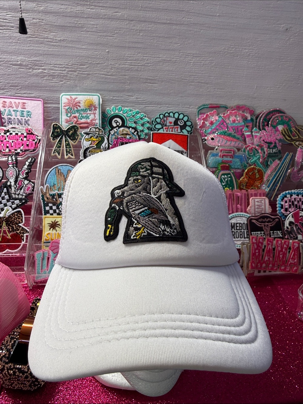 OTTO White Baseball Cap with Embroidered Multi-Color Bird Patch